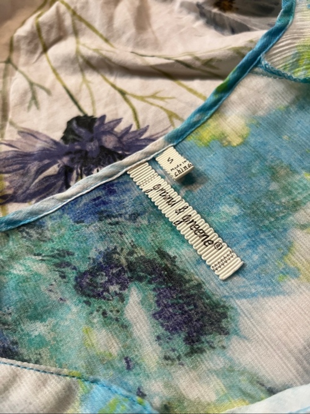 Grand & Greene Blue Green Yellow Watercolor Lace-Up Tunic – Size S – Like New - Picture 2 of 5